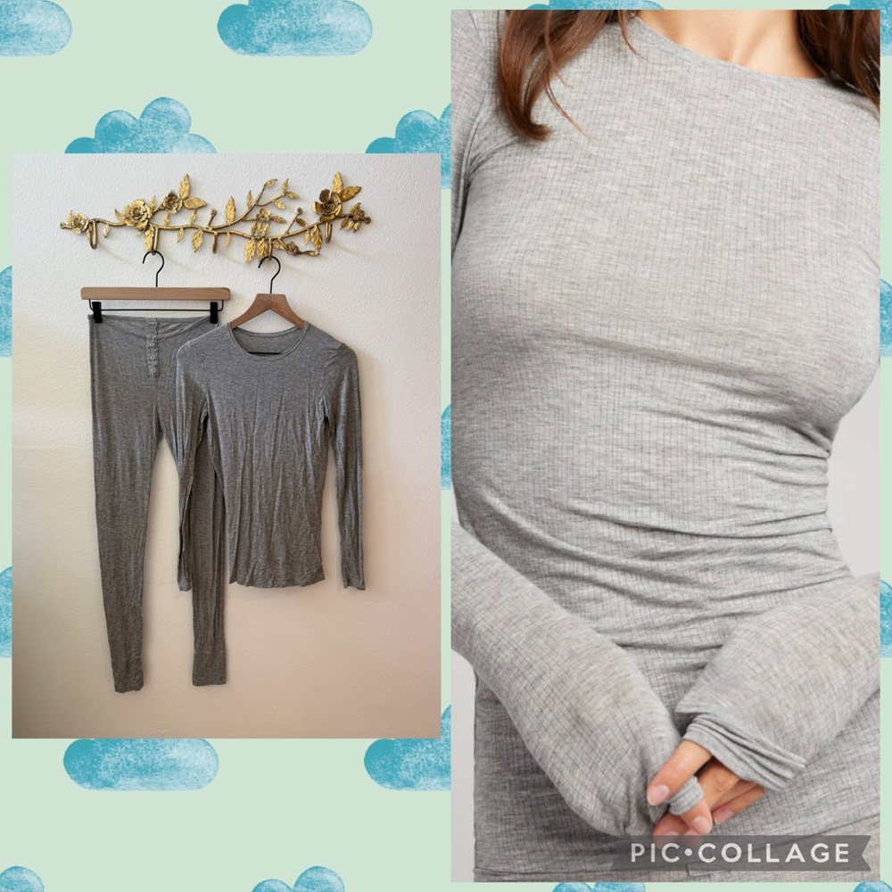 Negative Underwear Women's Heather Gray Ribbed Long John’s Set, size small